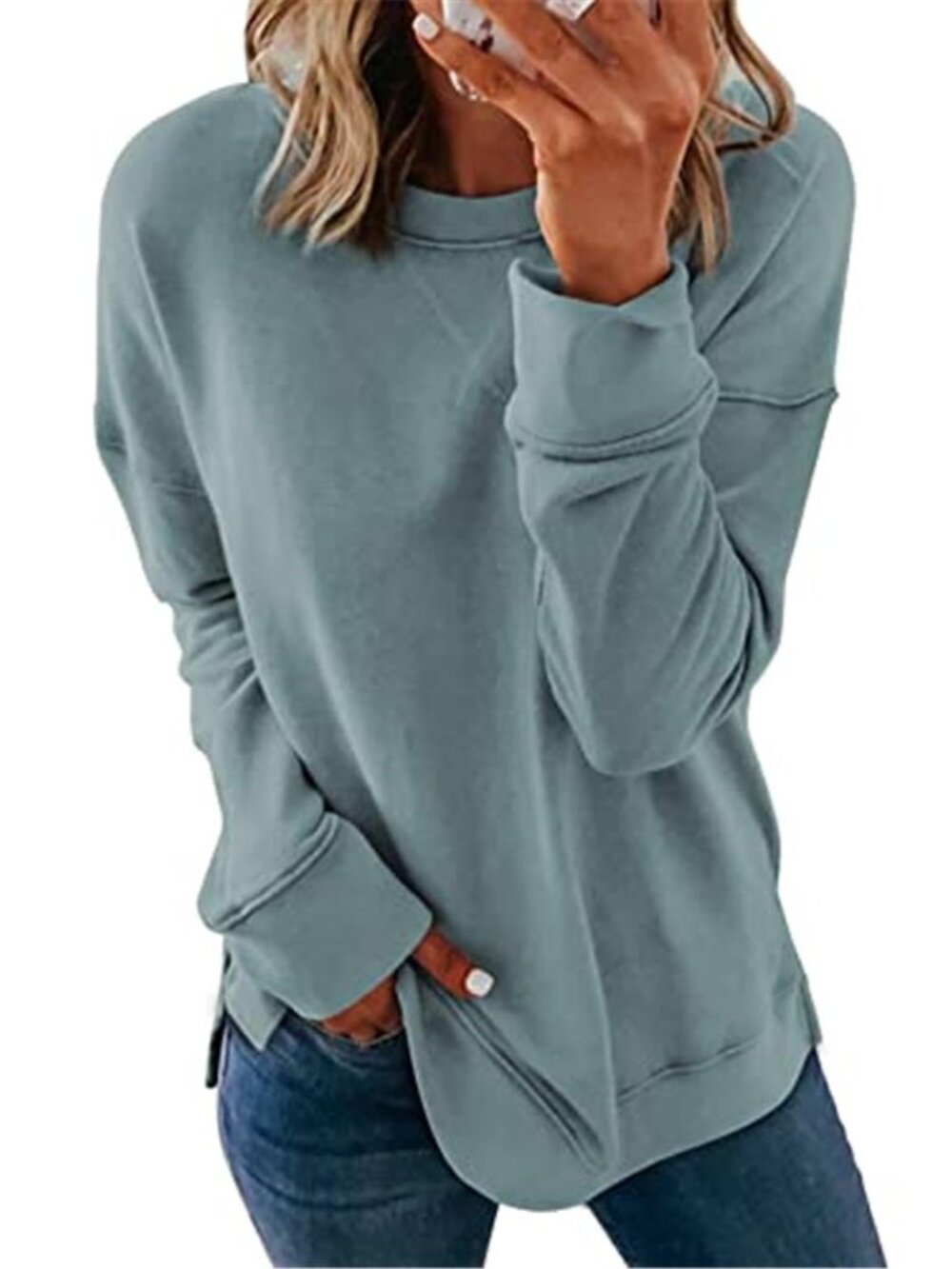 Dokotoo Women's Casual Crew Neck Sweatshirt Loose Long Sleeve Pullover Tops